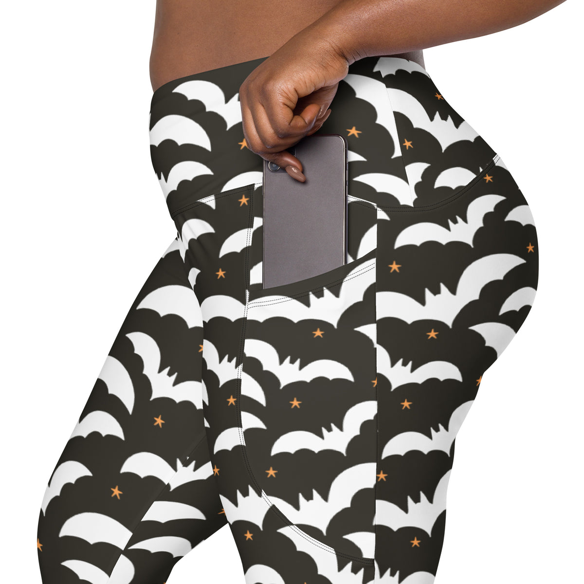 Women’s Dark Brown Halloween Bat Yoga Leggings With Pockets – High-Waisted, Soft Compression Active Pants