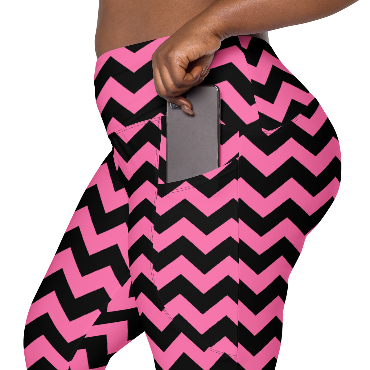 Women’s Pink Chevron Halloween Yoga Leggings With Pockets – High-Waisted, Soft Compression Active Pants