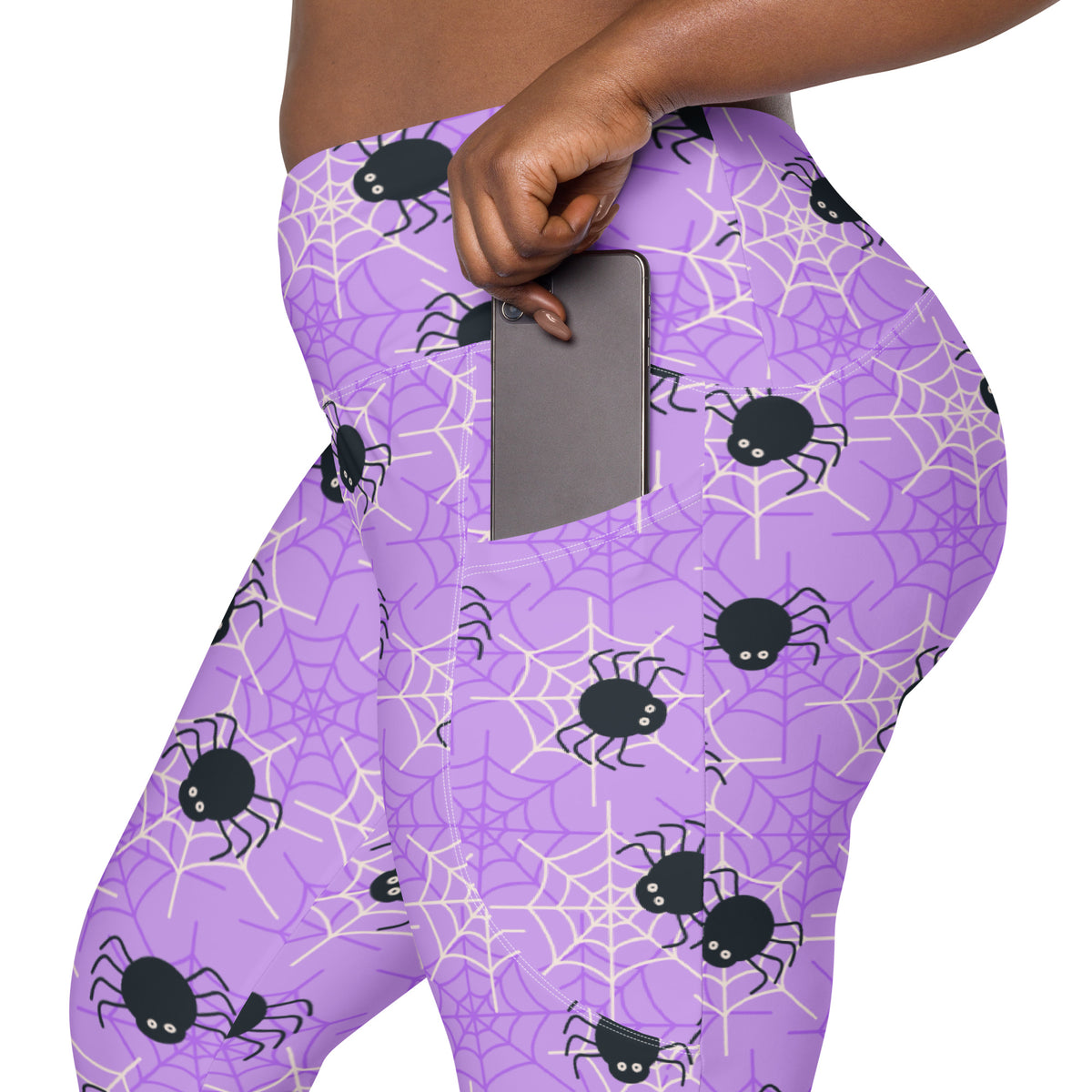 Women’s Purple Spider Web Halloween Yoga Leggings With Pockets – High-Waisted, Soft Compression Active Pants
