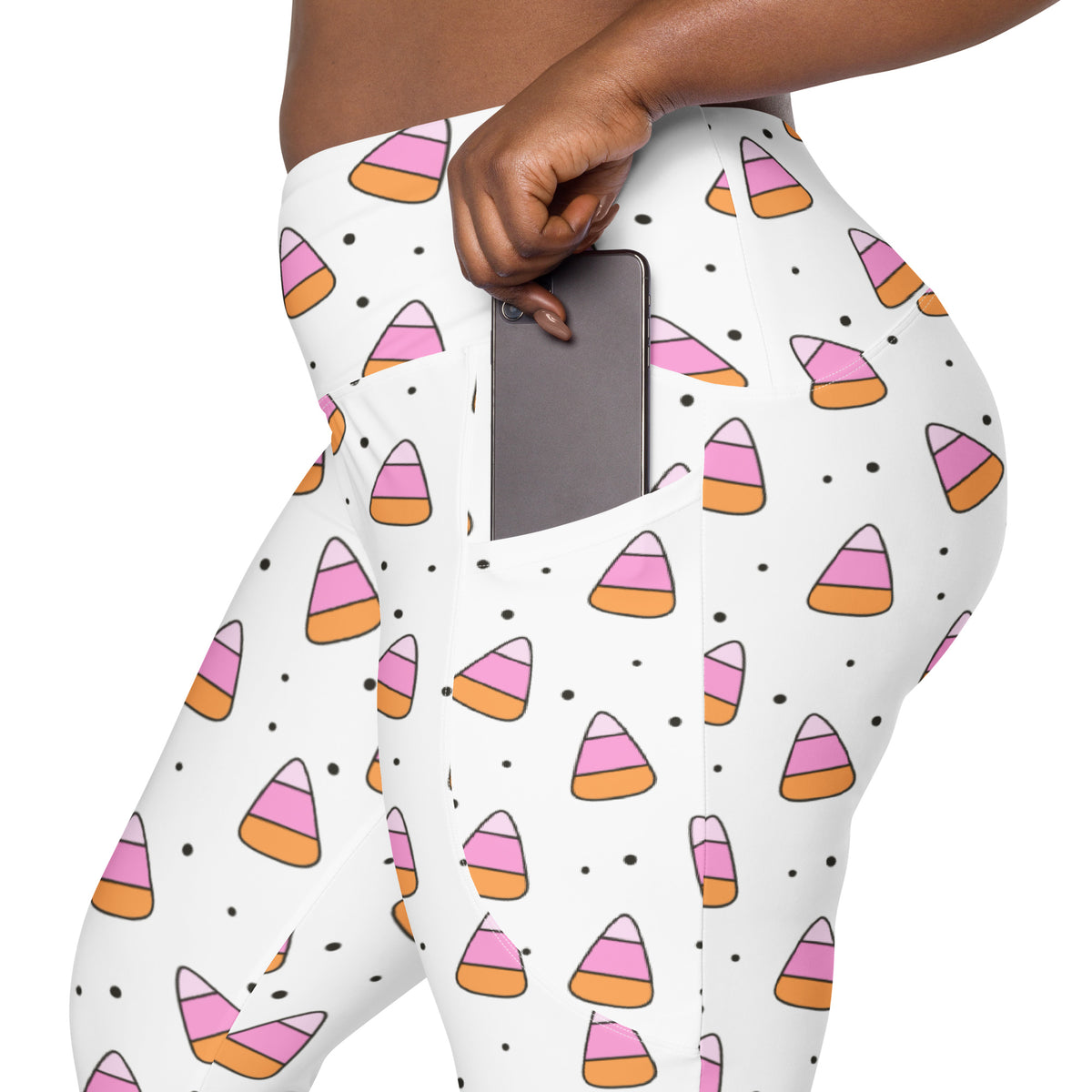 Women’s Pink Candy Corn Halloween Yoga Leggings With Pockets – High-Waisted, Soft Compression Active Pants