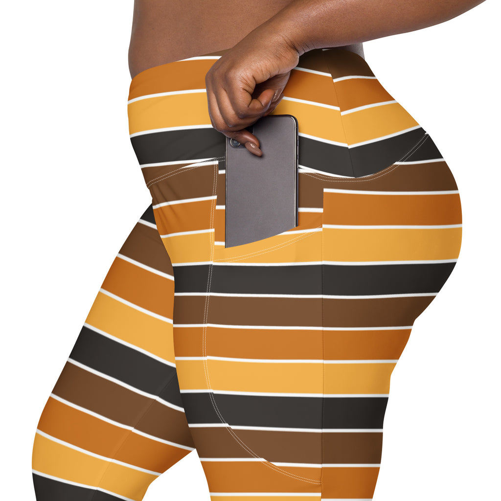 Women’s Autumn Striped Yoga Leggings With Pockets – High-Waisted, Soft Compression Active Pants