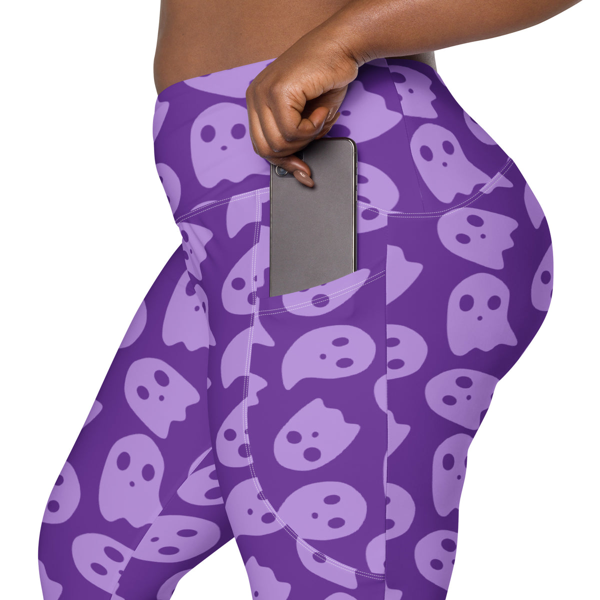 Women’s Purple Ghost Halloween Yoga Leggings With Pockets – High-Waisted, Soft Compression Active Pants