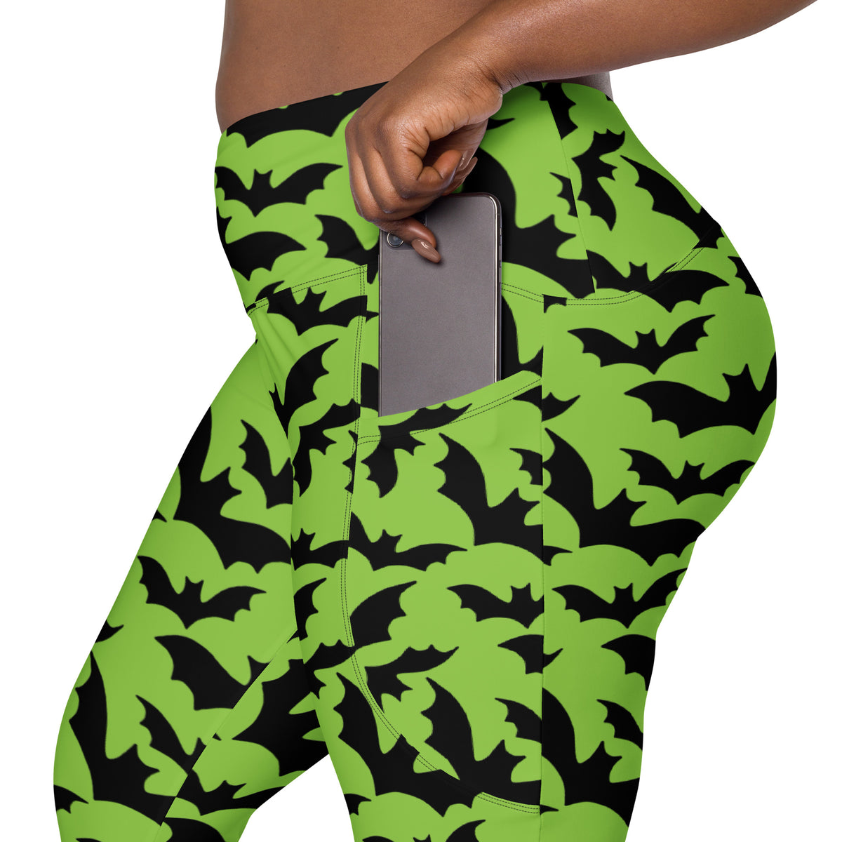 Women’s Halloween Green Bats Yoga Leggings With Pockets – High-Waisted, Soft Compression Active Pants