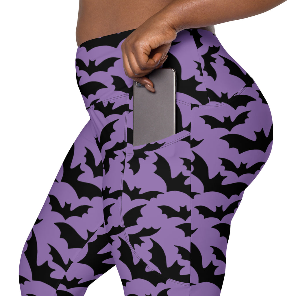 Women’s Halloween Purple Bats Yoga Leggings With Pockets – High-Waisted, Soft Compression Active Pants