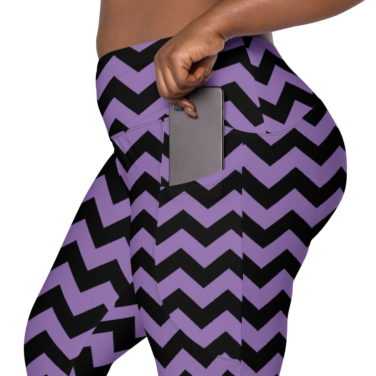 Women’s Dark Purple Chevron Halloween Yoga Leggings With Pockets – High-Waisted, Soft Compression Active Pants