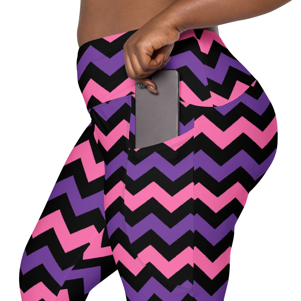 Women’s Pink & Purple Chevron Halloween Yoga Leggings With Pockets – High-Waisted, Soft Compression Active Pants