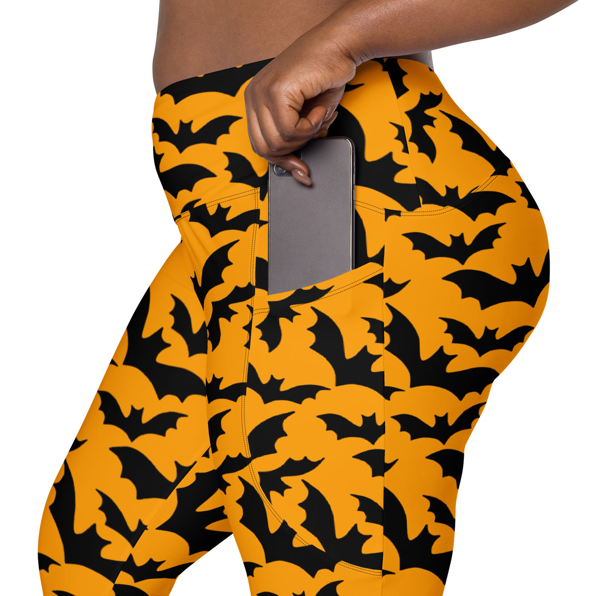 Women’s Halloween Orange Bats Yoga Leggings With Pockets – High-Waisted, Soft Compression Active Pants