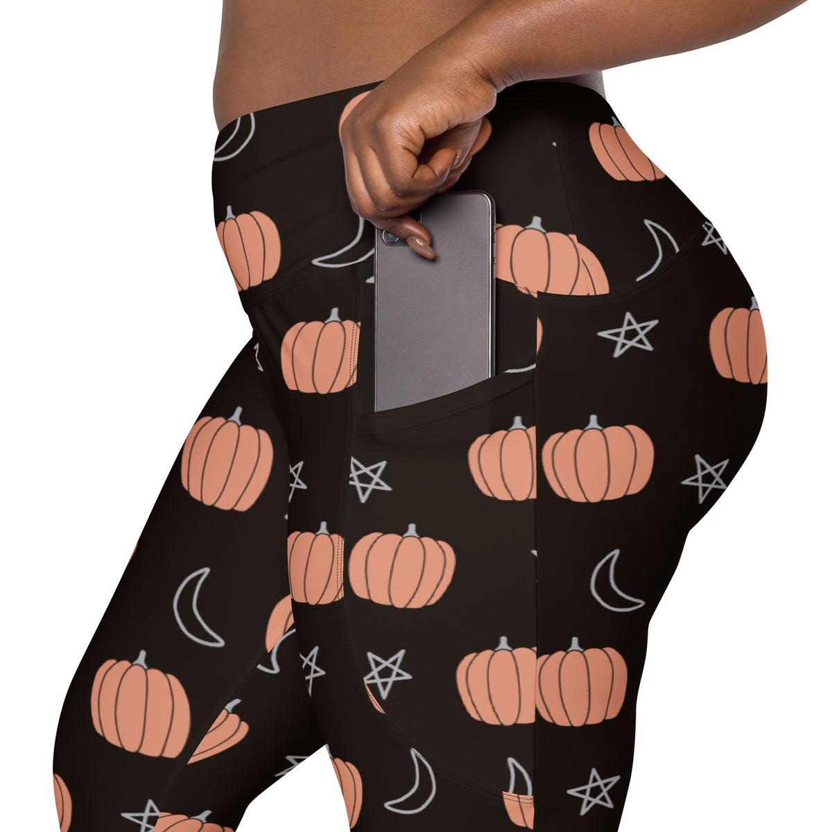 Women’s Pumpkin Moon Halloween Yoga Leggings With Pockets – High-Waisted, Soft Compression Active Pants
