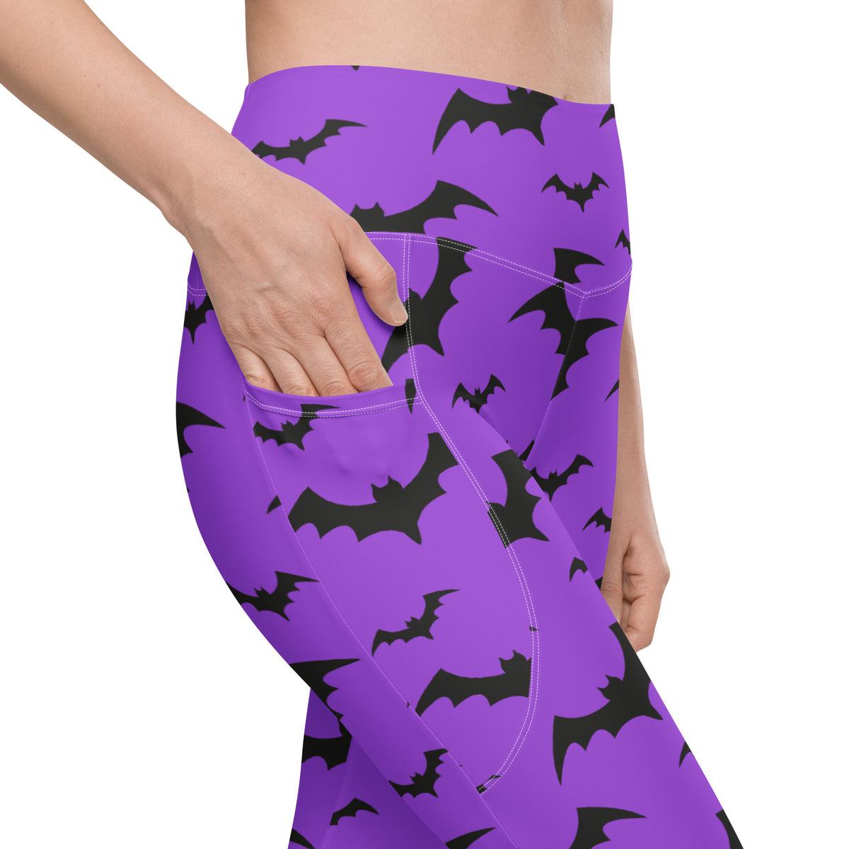 Women’s Purple Bats Halloween Yoga Leggings With Pockets – High-Waisted, Soft Compression Active Pants
