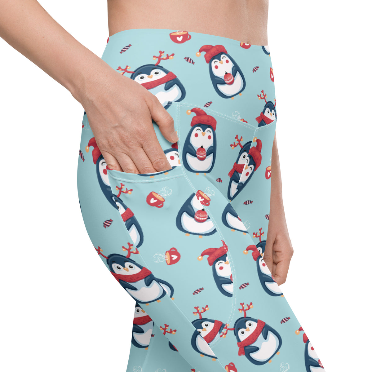 Women’s Christmas Penguin Yoga Leggings With Pockets – High-Waisted, Soft Compression Active Pants