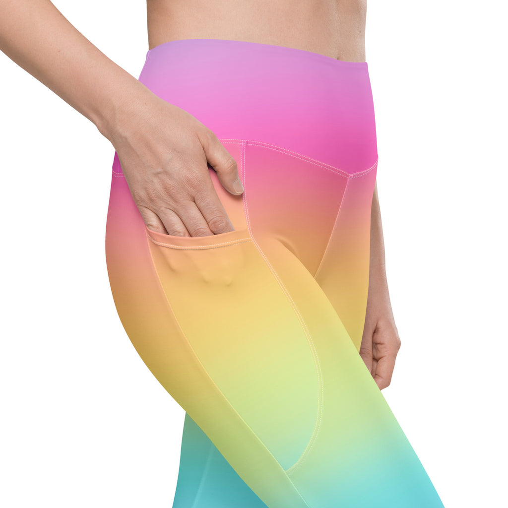 Women’s Bright Rainbow Yoga Leggings With Pockets – High-Waisted, Soft Compression Active Pants