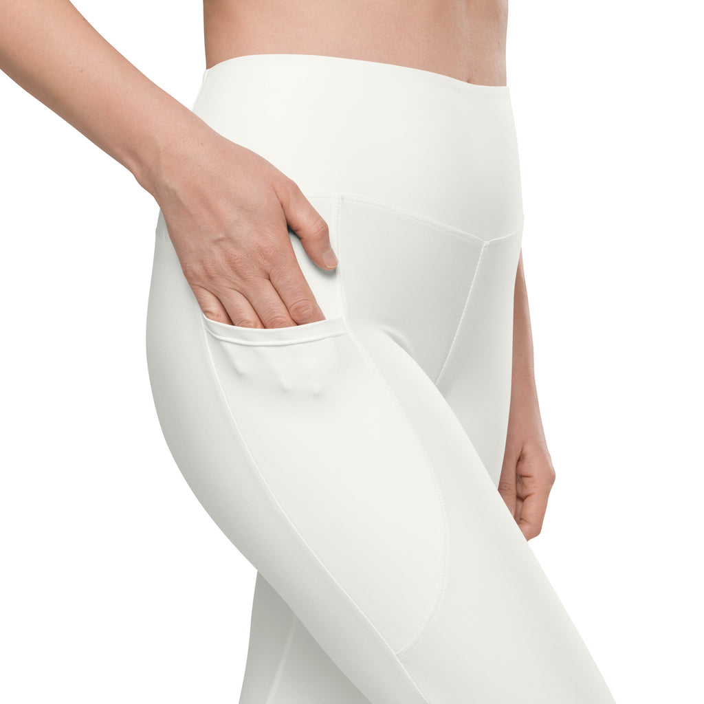 Women’s Light Ivory Yoga Leggings With Pockets – High-Waisted, Soft Compression Active Pants