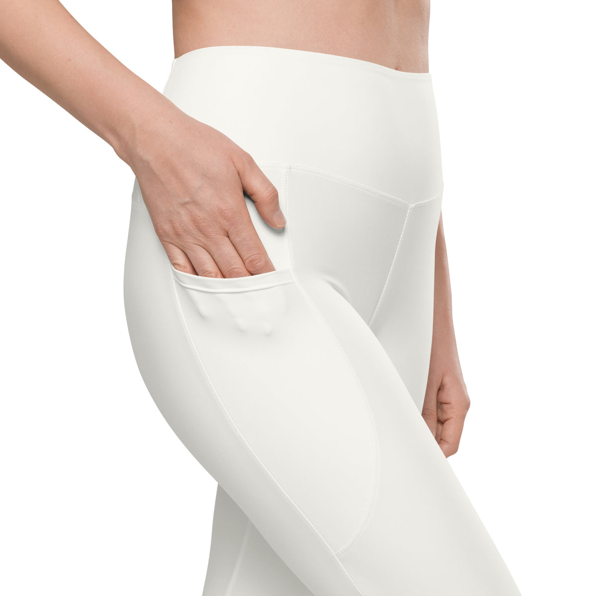 Women’s Light Ivory Yoga Leggings With Pockets – High-Waisted, Soft Compression Active Pants