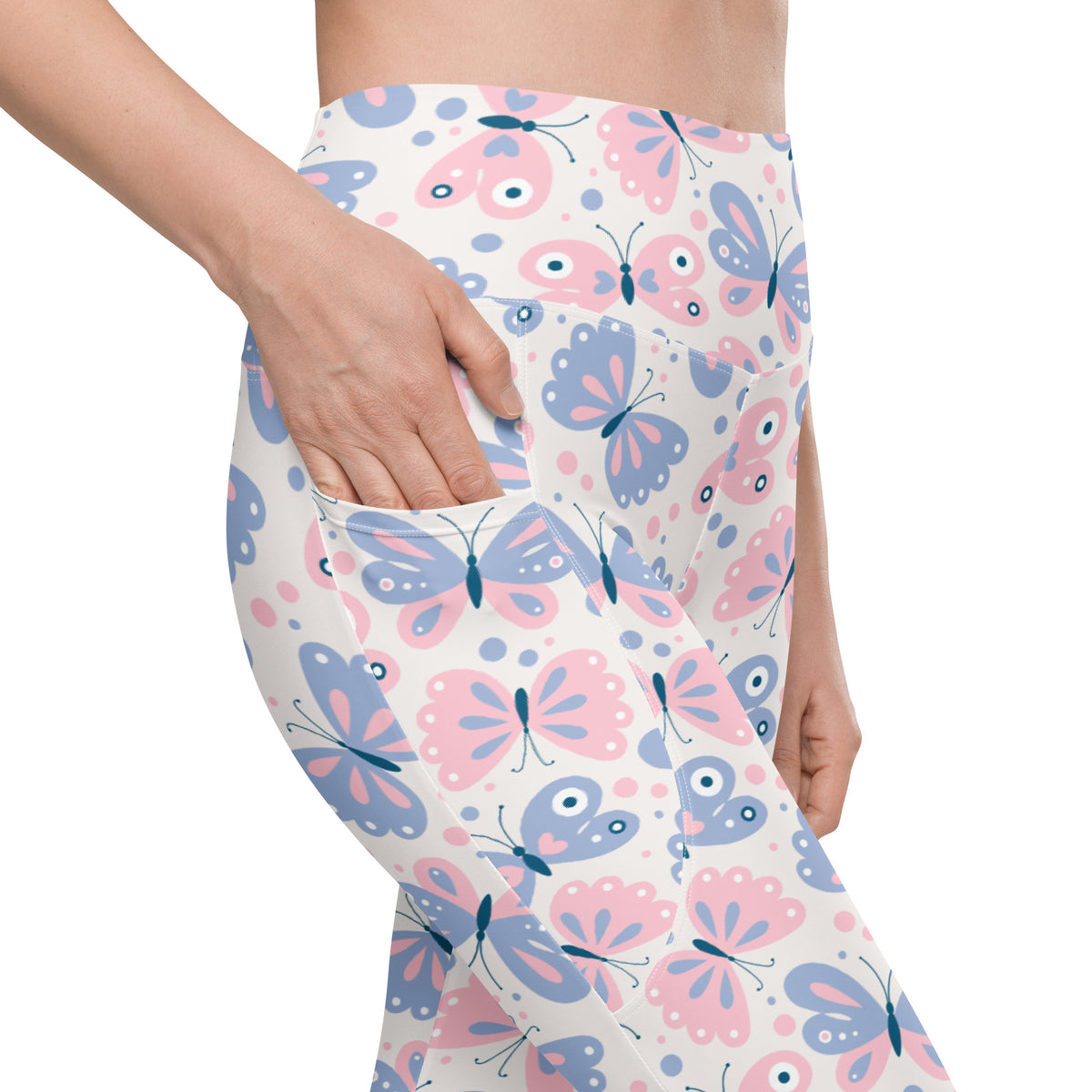 Women’s Pink & Purple Butterfly Yoga Leggings With Pockets – High-Waisted, Soft Compression Active Pants