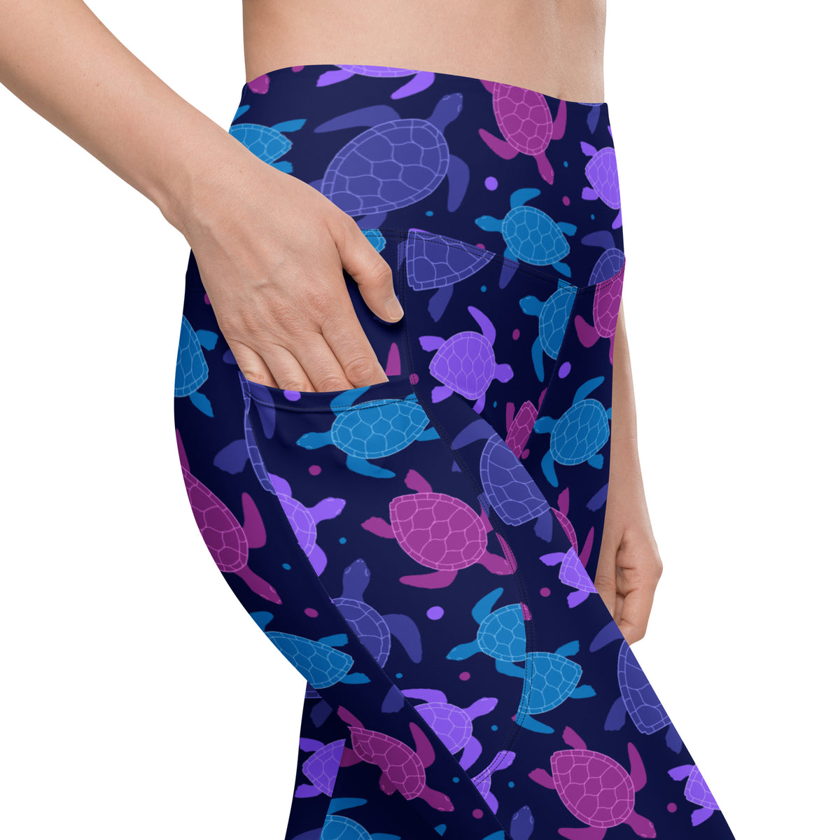 Women’s Purple Sea Turtle Yoga Leggings With Pockets – High-Waisted, Soft Compression Active Pants
