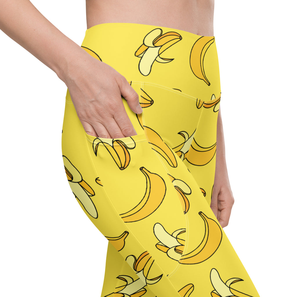 Women’s Yellow Banana Leggings With Pockets – High-Waisted, Soft Compression Active Pants