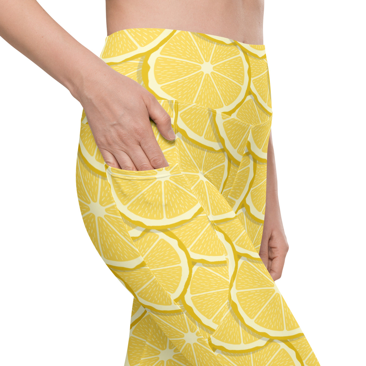 Women’s Lemon Slice Leggings With Pockets – High-Waisted, Soft Compression Active Pants
