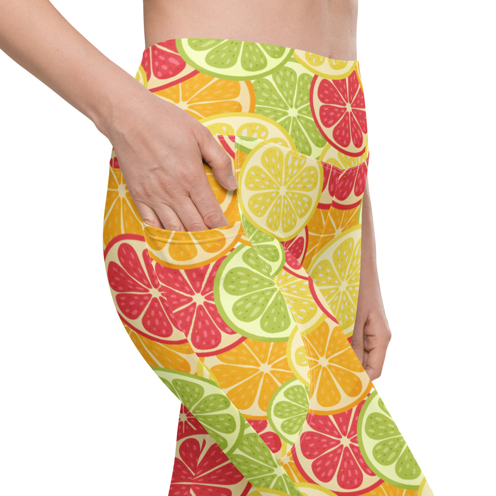 Women’s Citrus Fruit Leggings With Pockets – High-Waisted, Soft Compression Active Pants