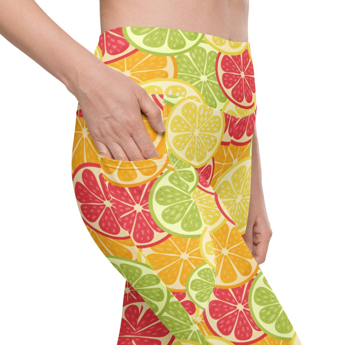 Women’s Citrus Fruit Leggings With Pockets – High-Waisted, Soft Compression Active Pants