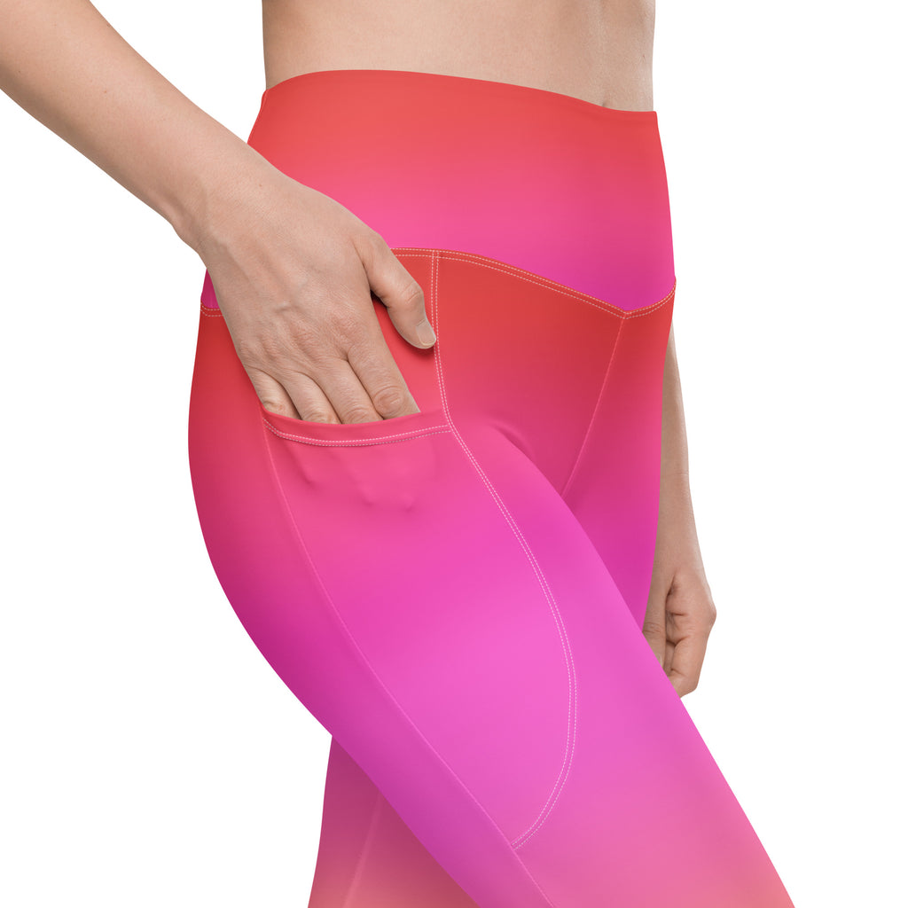 Women’s Sunset Ombre Leggings With Pockets – High-Waisted, Soft Compression Active Pants