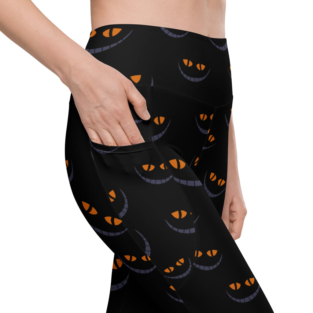 Women’s Spooky Cat Eyes Halloween Yoga Leggings With Pockets – High-Waisted, Soft Compression Active Pants