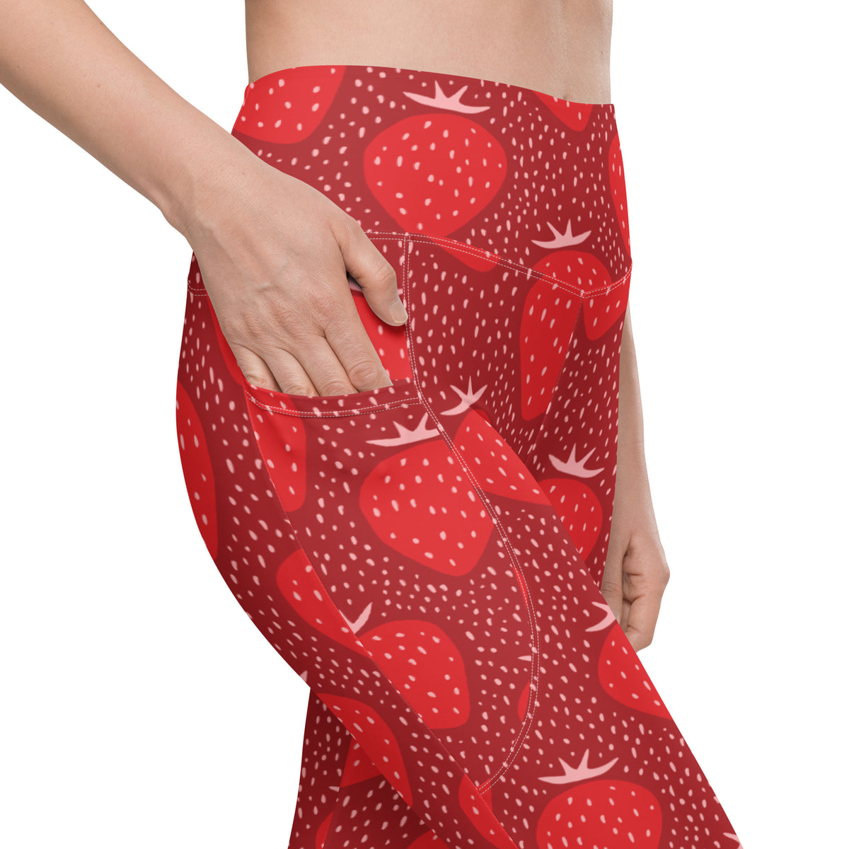 Women’s Strawberry Yoga Leggings With Pockets – High-Waisted, Soft Compression Active Pants