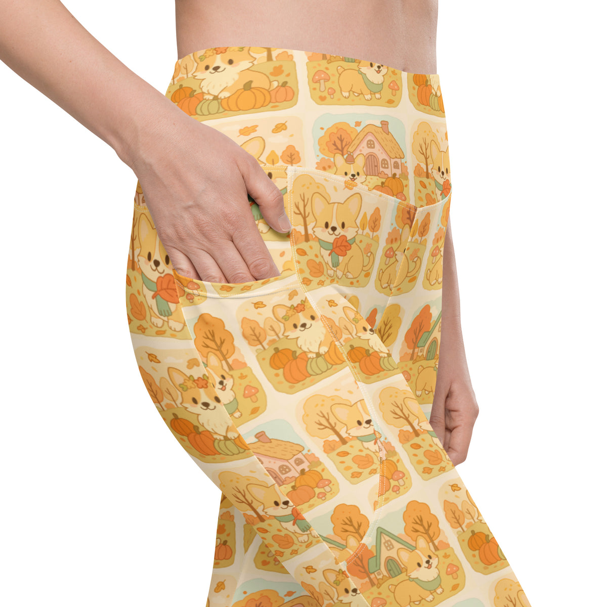 Women’s Fall Corgi Yoga Leggings With Pockets – High-Waisted, Soft Compression Active Pants