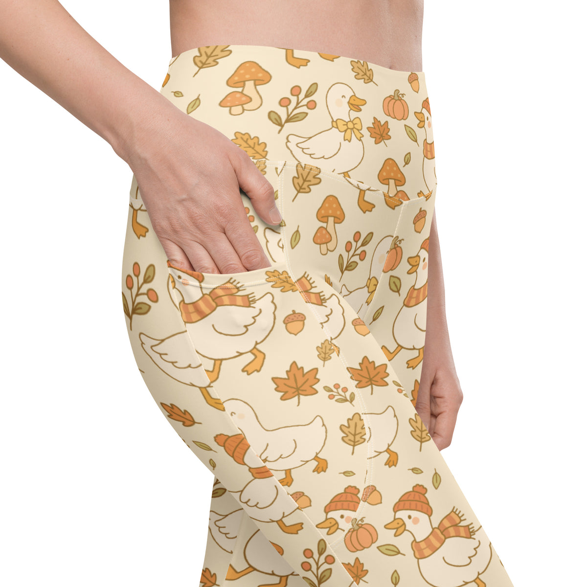Women’s Autumn Duck Yoga Leggings With Pockets – High-Waisted, Soft Compression Active Pants
