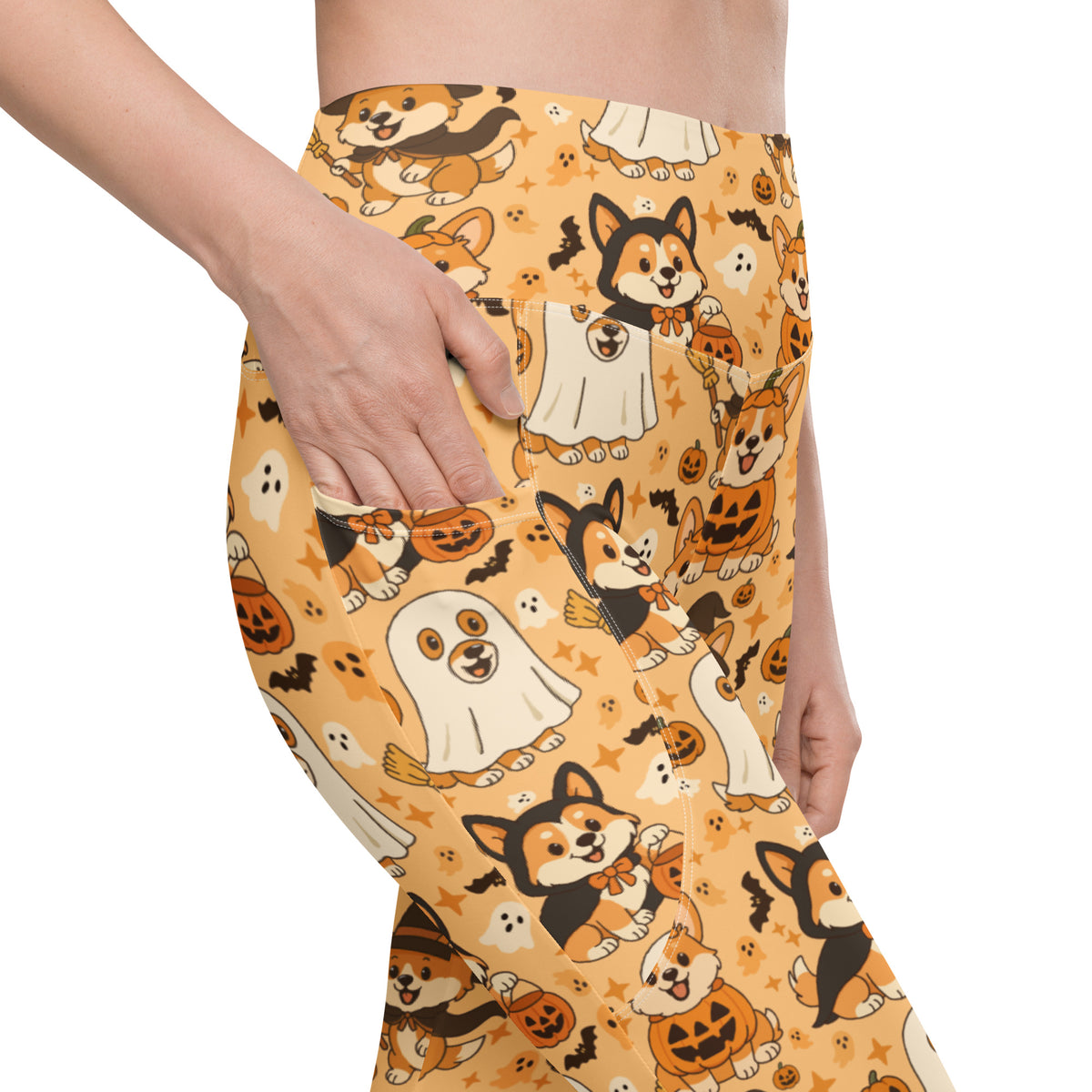 Women’s Halloween Corgi Yoga Leggings With Pockets – High-Waisted, Soft Compression Active Pants