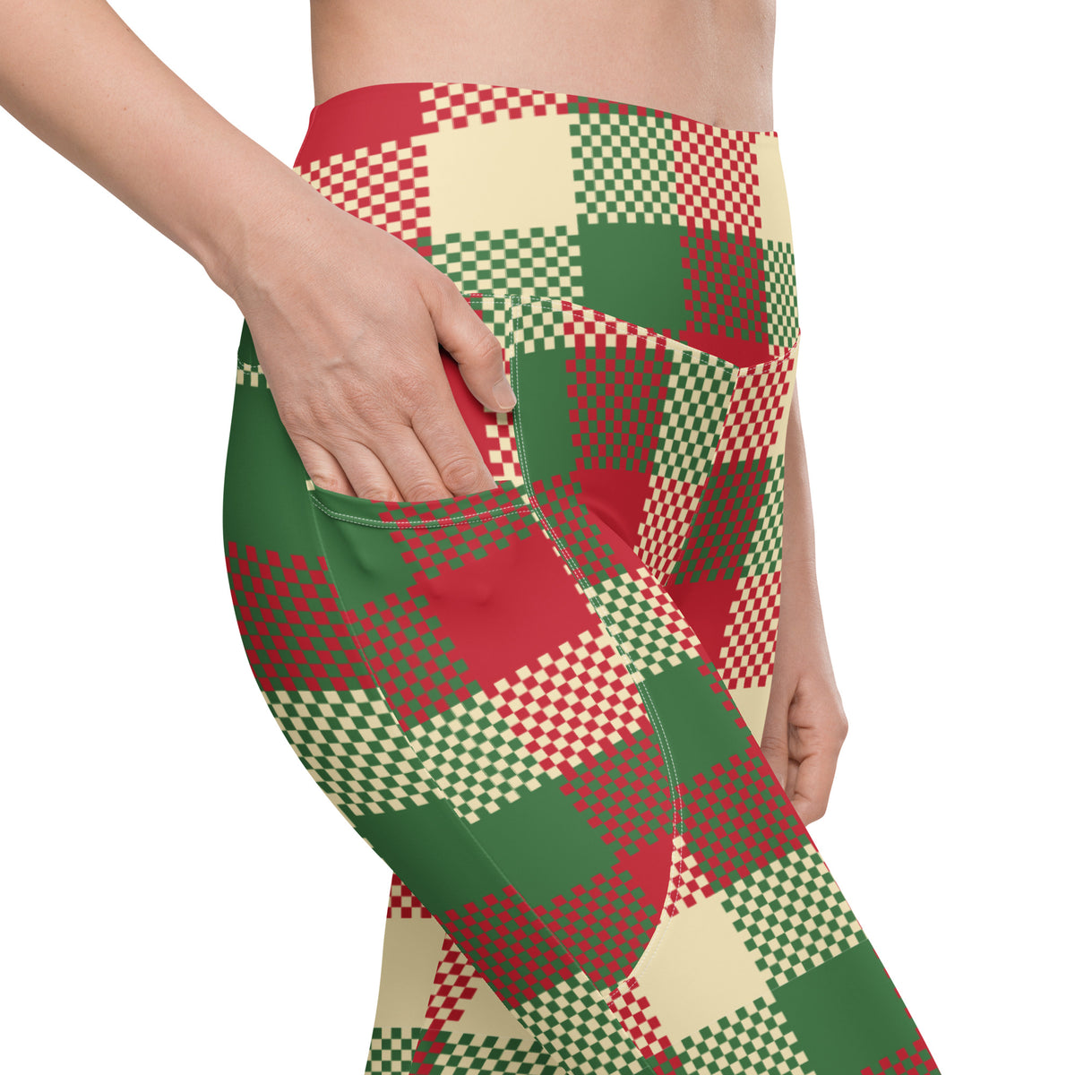 Women’s Christmas Plaid Yoga Leggings With Pockets – High-Waisted, Soft Compression Active Pants