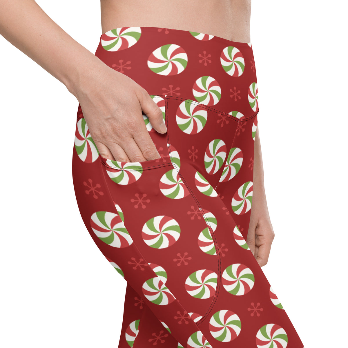 Women’s Peppermint Christmas Yoga Leggings With Pockets – High-Waisted, Soft Compression Active Pants
