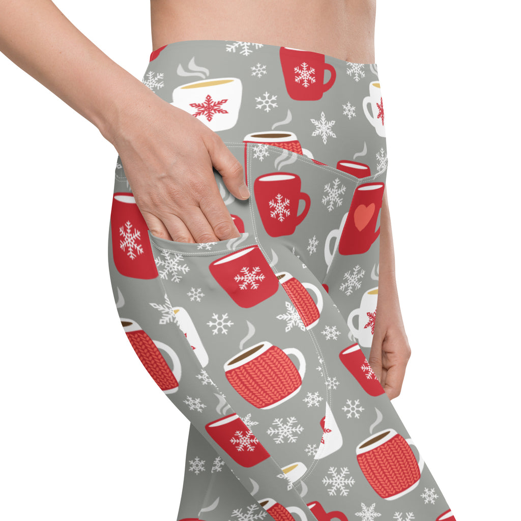 Women’s Hot Cocoa Christmas Yoga Leggings With Pockets – High-Waisted, Soft Compression Active Pants