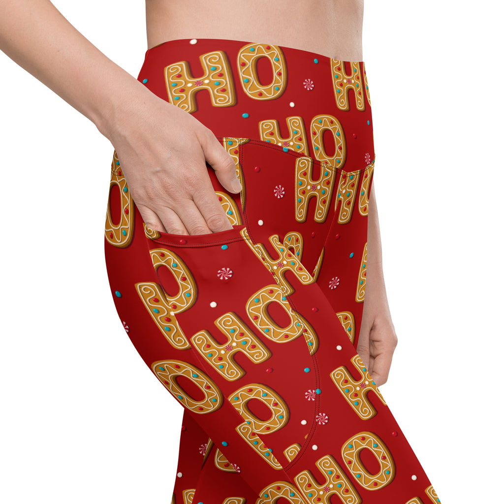 Women’s Gingerbread Ho Ho Ho Christmas Yoga Leggings With Pockets – High-Waisted, Soft Compression Active Pants