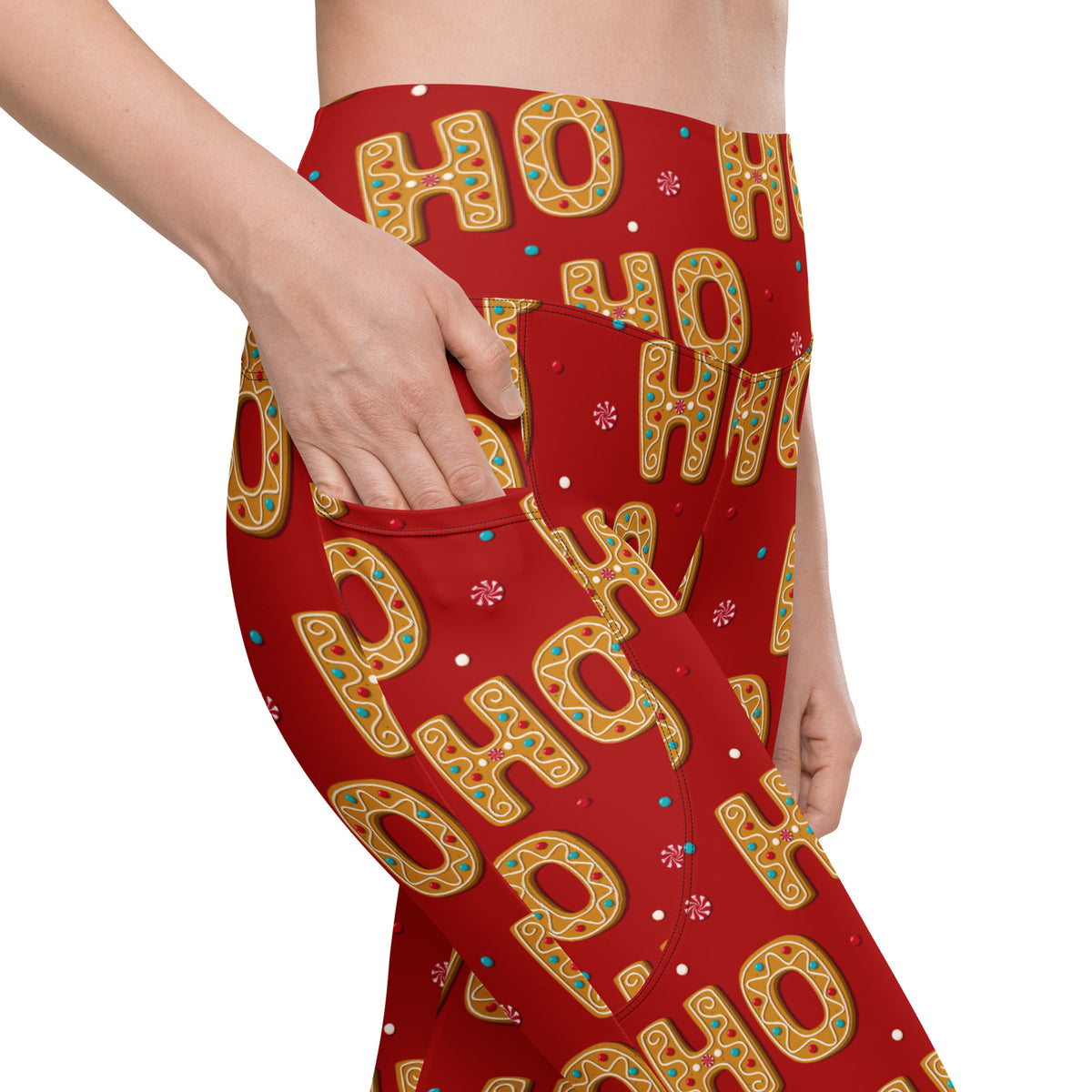 Women’s Gingerbread Ho Ho Ho Christmas Yoga Leggings With Pockets – High-Waisted, Soft Compression Active Pants