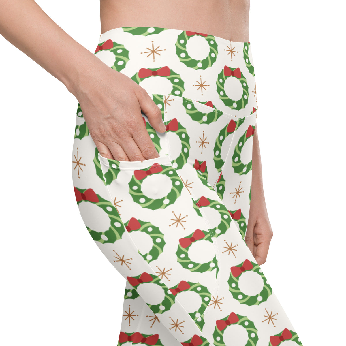 Women’s Christmas Wreath Yoga Leggings With Pockets – High-Waisted, Soft Compression Active Pants
