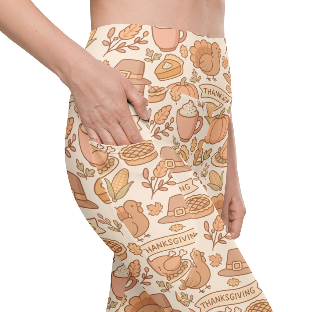 Women’s Thanksgiving Turkey Yoga Leggings With Pockets – High-Waisted, Soft Compression Active Pants