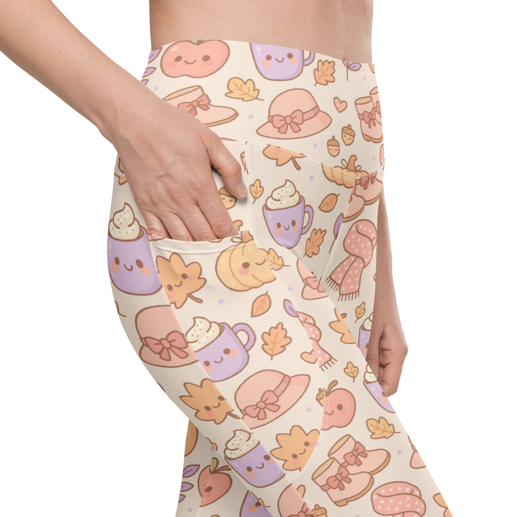Women’s Kawaii Fall Yoga Leggings With Pockets – High-Waisted, Soft Compression Active Pants