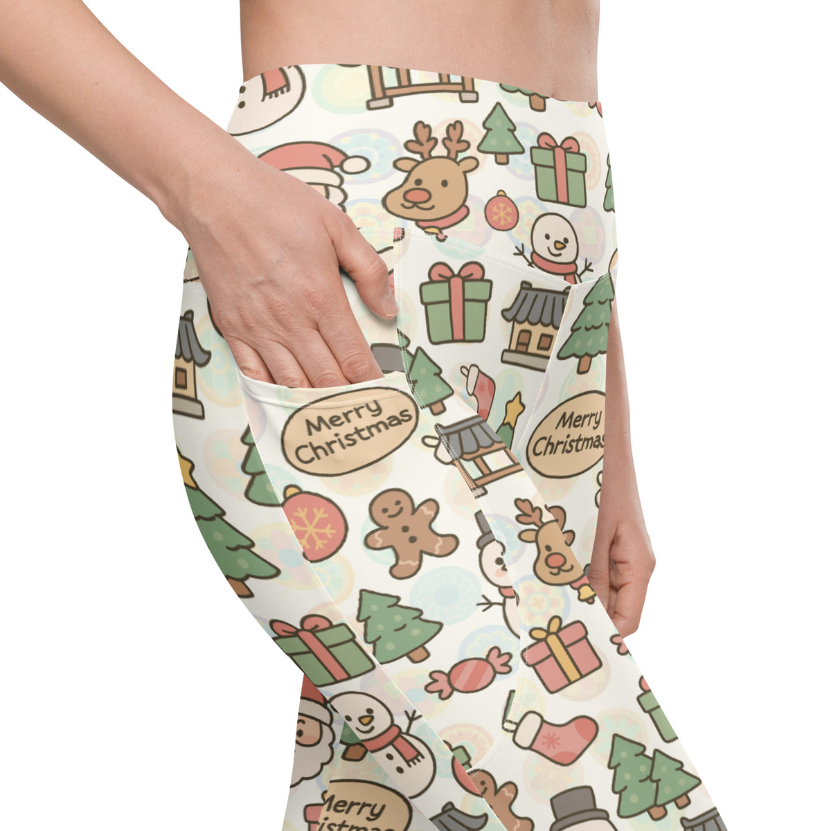 Women’s Pastel Christmas Yoga Leggings With Pockets – High-Waisted, Soft Compression Active Pants