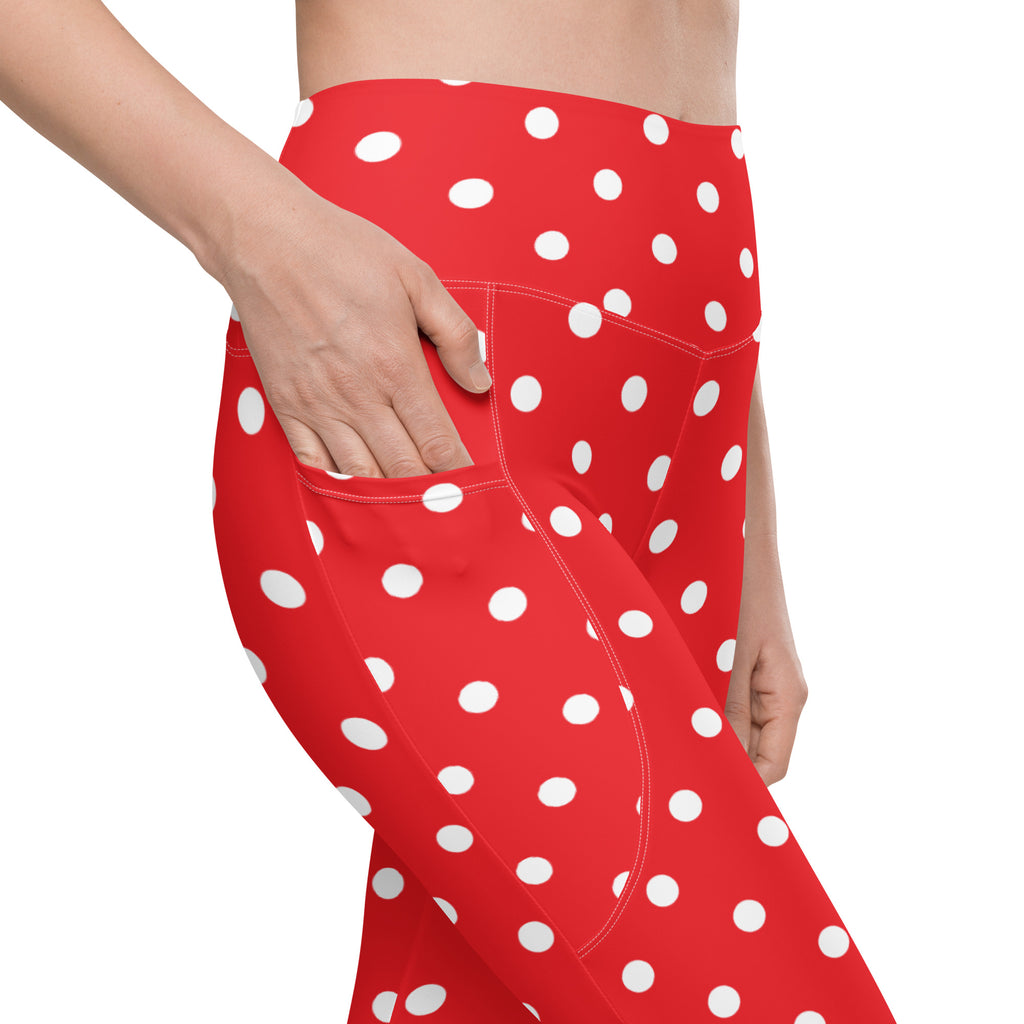 Women’s Red Polka Dot Yoga Leggings With Pockets – High-Waisted, Soft Compression Active Pants