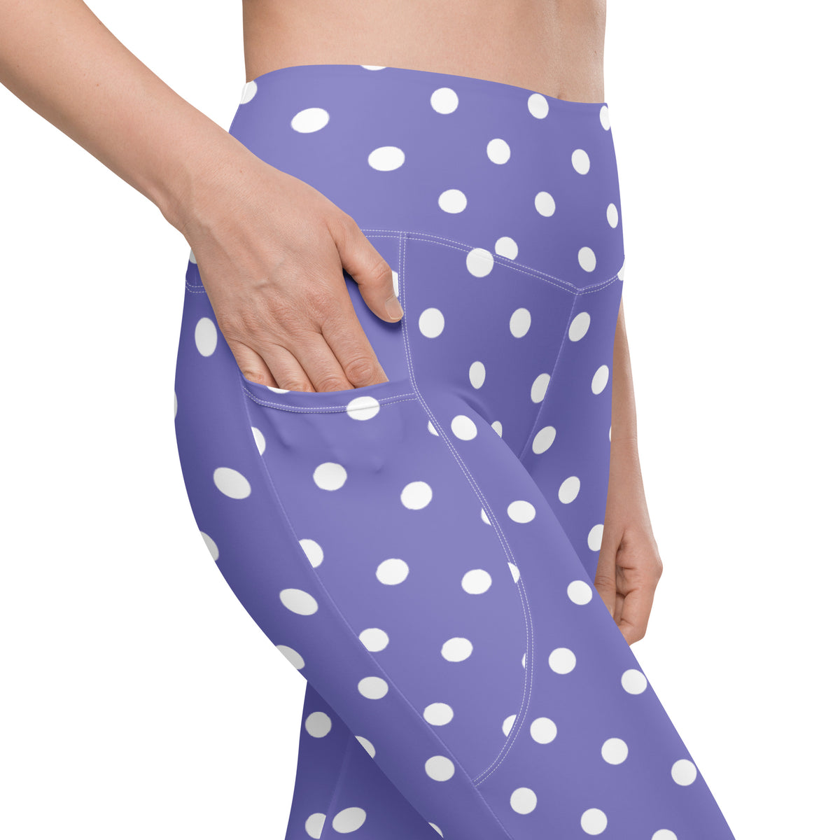Women’s Purple Polka Dot Yoga Leggings With Pockets – High-Waisted, Soft Compression Active Pants