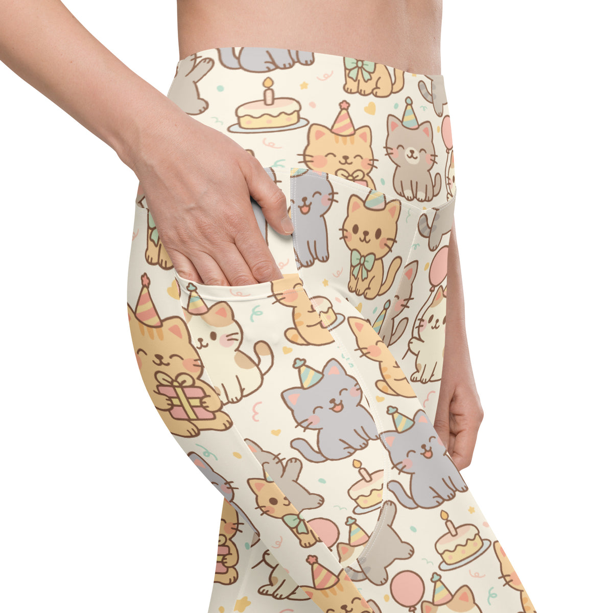 Women’s Kitten Birthday Yoga Leggings With Pockets – High-Waisted, Soft Compression Active Pants