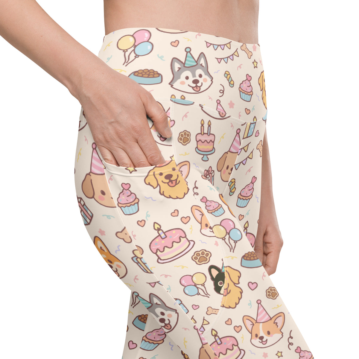 Women’s Puppy Birthday Yoga Leggings With Pockets – High-Waisted, Soft Compression Active Pants