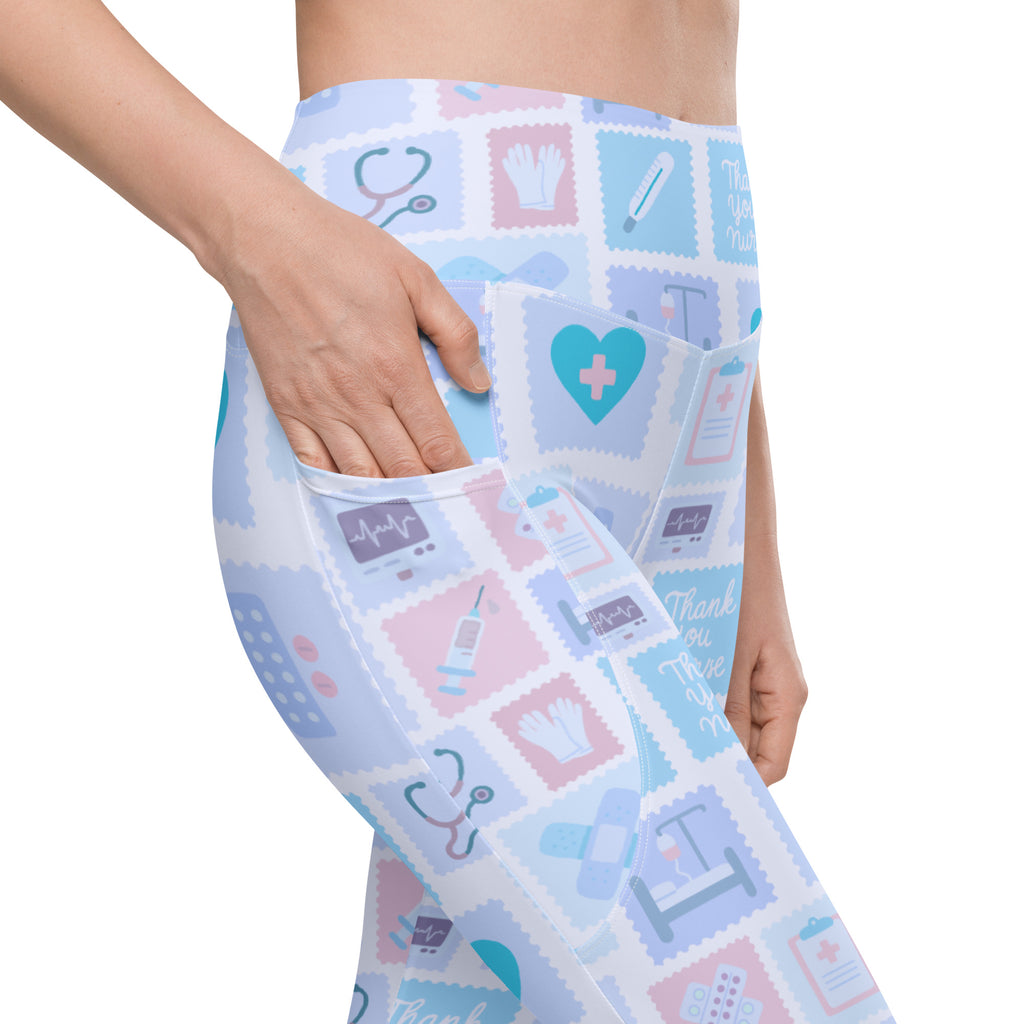 Women’s Blue Nurse Icon Yoga Leggings With Pockets – High-Waisted, Soft Compression Active Pants