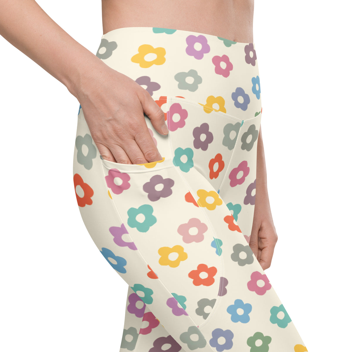 Women’s Colorful Retro Floral Yoga Leggings With Pockets – High-Waisted, Soft Compression Active Pants
