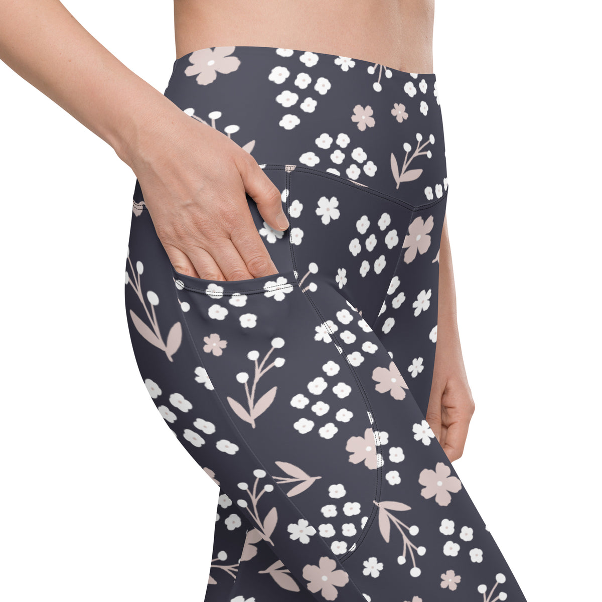 Women’s Dark Floral Yoga Leggings With Pockets – High-Waisted, Soft Compression Active Pants