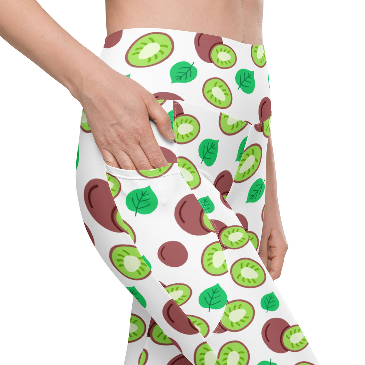 Women’s Kiwi Fruit Yoga Leggings With Pockets – High-Waisted, Soft Compression Active Pants
