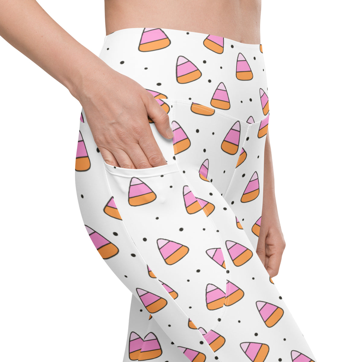 Women’s Pink Candy Corn Halloween Yoga Leggings With Pockets – High-Waisted, Soft Compression Active Pants