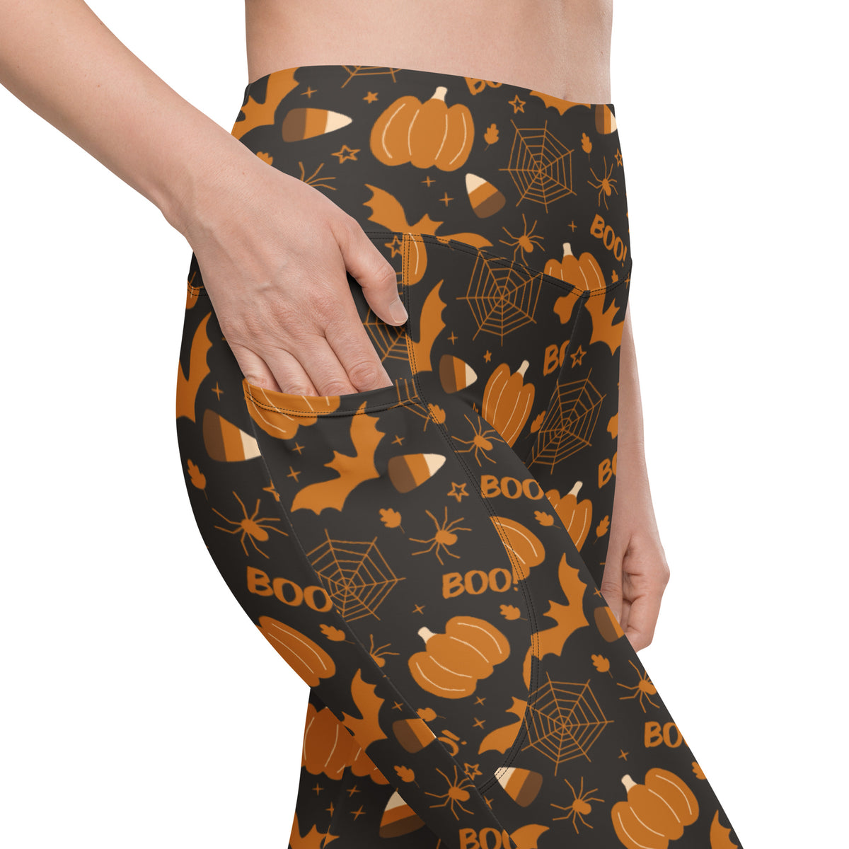 Women’s Halloween Pumpkin Yoga Leggings With Pockets – High-Waisted, Soft Compression Active Pants