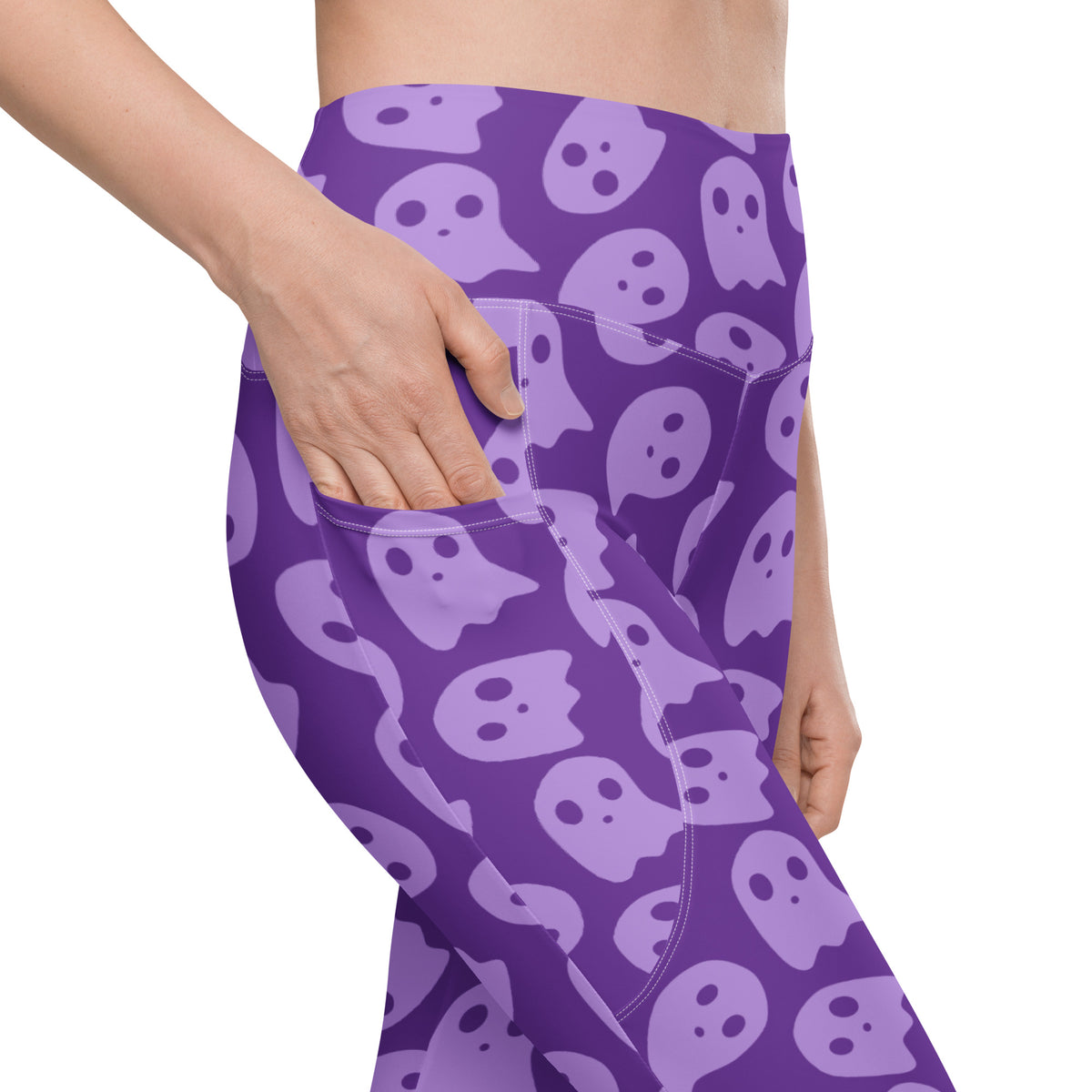 Women’s Purple Ghost Halloween Yoga Leggings With Pockets – High-Waisted, Soft Compression Active Pants