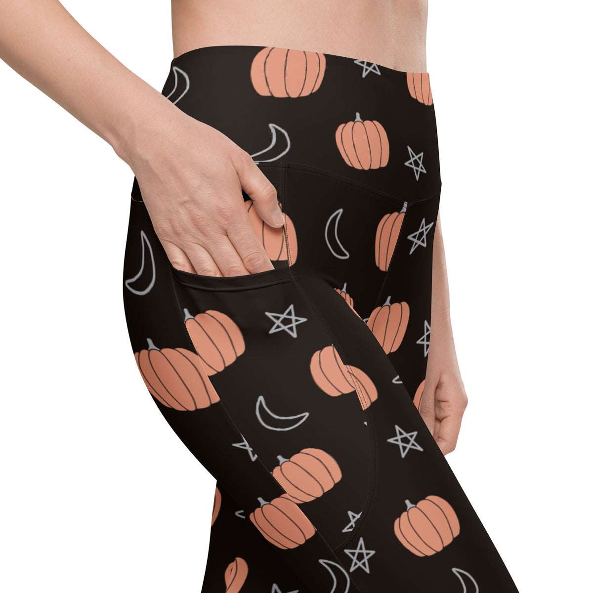 Women’s Pumpkin Moon Halloween Yoga Leggings With Pockets – High-Waisted, Soft Compression Active Pants